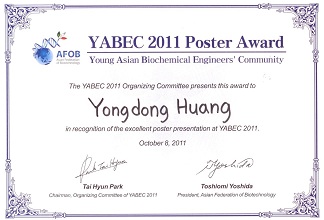 Yongdong Huang awarded YABEC 2011 Poster Award